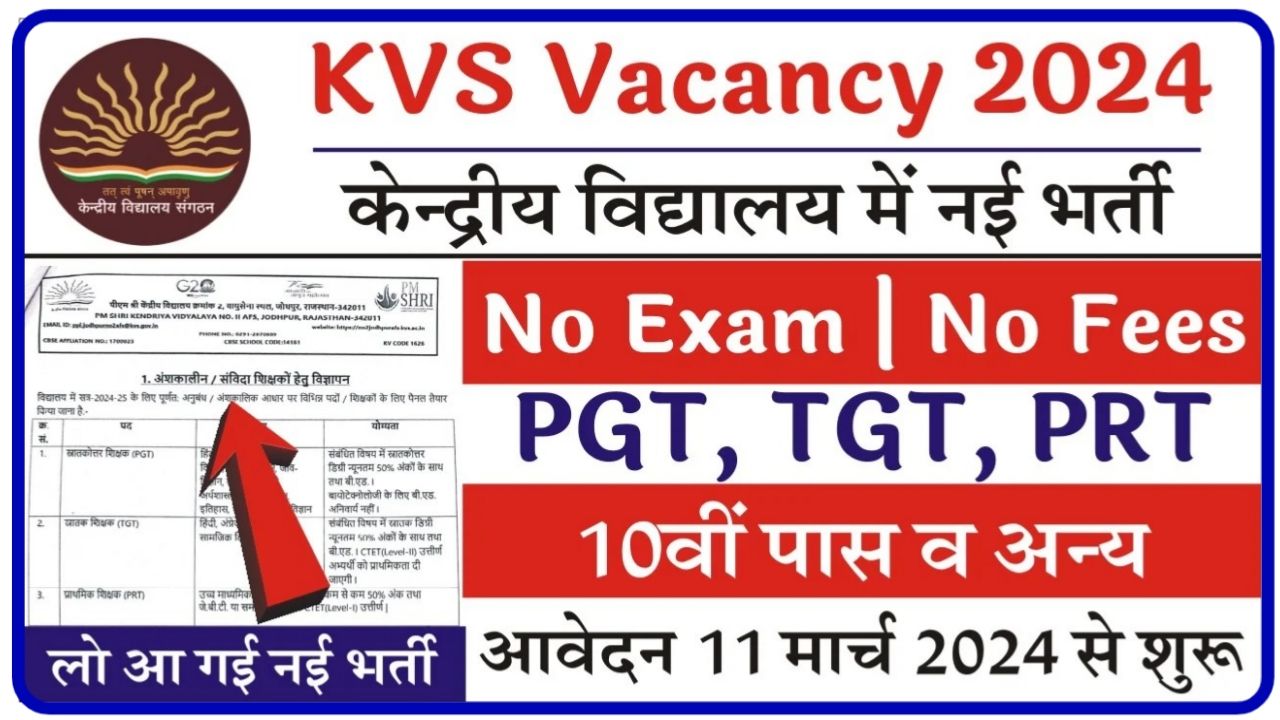 Kendriya Vidyalaya Vacancy 2024 : केंद्रीय विद्यालय में बिना परीक्षा भर्ती का नोटिफिकेशन जारी कहां से करें आवेदन